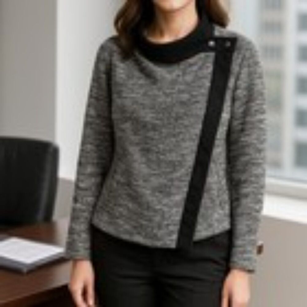 Two by Vince Camuto | Gray Black Asymmetrical Tweed Moto Jacket PS Preppy Office